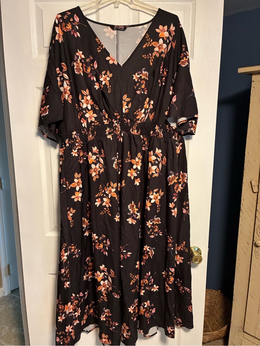 BloomChic Maxi Dress with Orange and Pink Floral Print